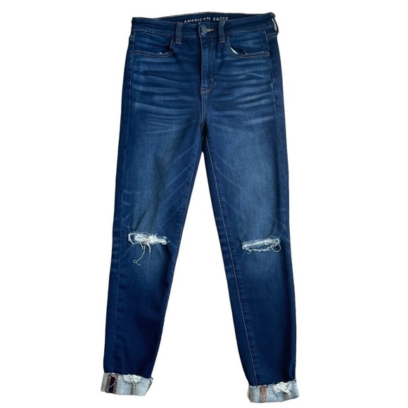 American Eagle Women’s Super High Rise Jeggings Size 4 Short Distressed - Picture 1 of 9